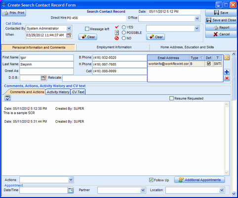 SCR Search Contact Record Form